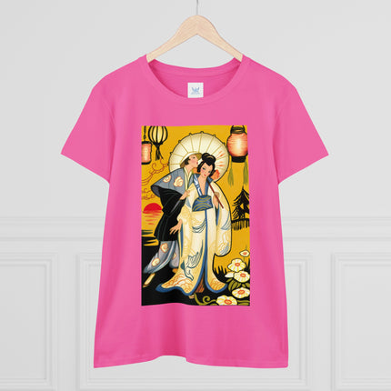 Golden Embrace: A Serene Moment of Love Women's Midweight Cotton Tee