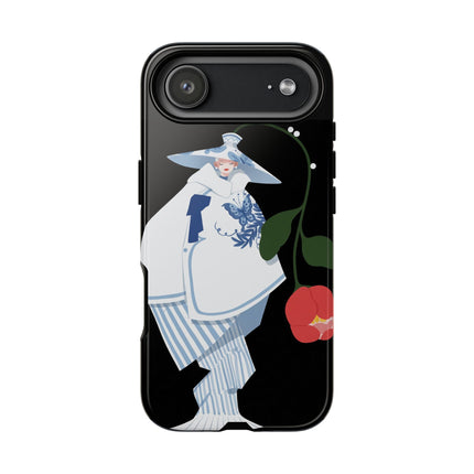 Blue & White Porcelain Geisha Phone Case – Elegant Mystery & Floral Grace