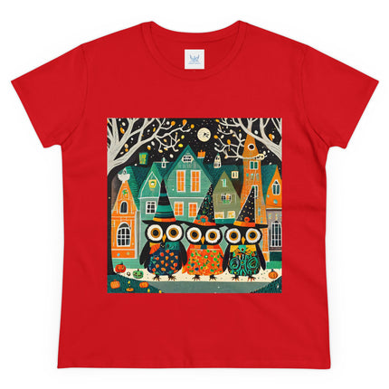 Night of the Trick-or-Treating Owlets Women's Midweight Cotton Tee