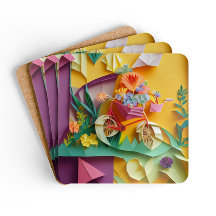 Origami Bicycle Corkwood Coaster Set