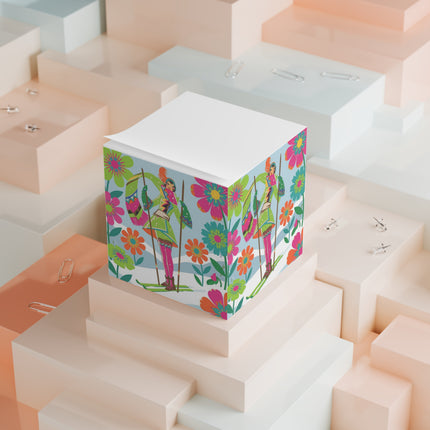 🎿🌸 The Winter Flower Adventurer Note Cube – Colorful Retro Ski Fantasy