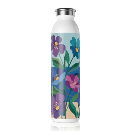 ⚓🌸 The Lady At The Seaside Slim Water Bottle – Art Deco Nautical Floral Whimsy