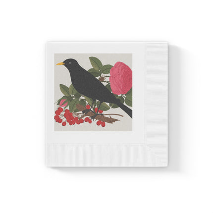 Blackbird & Rose White Coined Napkins – Timeless Elegance & Nature's Harmony