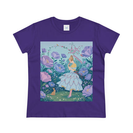 🌸🐇 The Secret Blossom Garden Cotton Tee – Art Deco Spring Whimsy