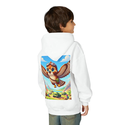 Red-Tailed Hawk in Battle Youth Hooded Sweatshirt – Flight, Courage & High-Flying Adventure