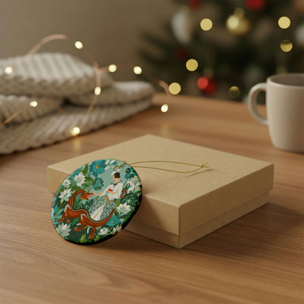 🐉🌿 The Dragon Keeper Ceramic Ornament – Art Deco Floral Fantasy