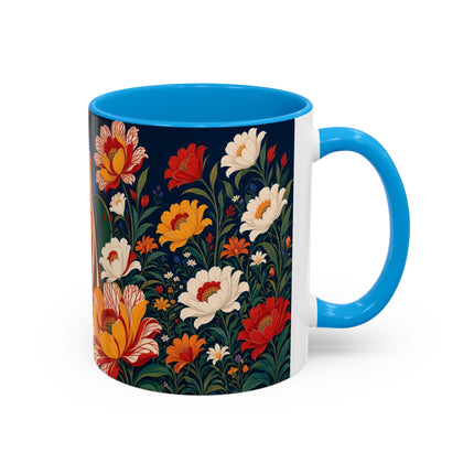 🌺🐦 The Enchanted Birdcage Garden Colorful Mug – Art Deco Floral Fantasy