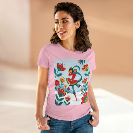 ⛸️🌺 The Winter Flower Skater Cotton Tee – Whimsical Winter Fashion