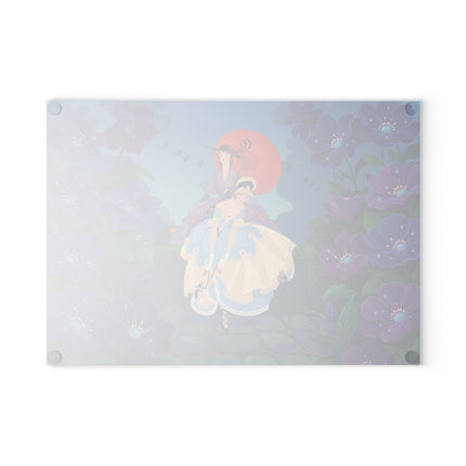 💜🌸 The Lady Of The Violet Garden Glass Cutting Board – Art Deco Floral Elegance