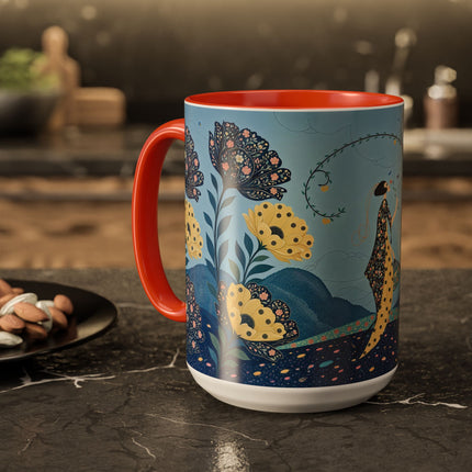 🌼🦋 The Enchanted Butterfly Garden Promenade Colorful Mug – Art Deco Floral Whimsy