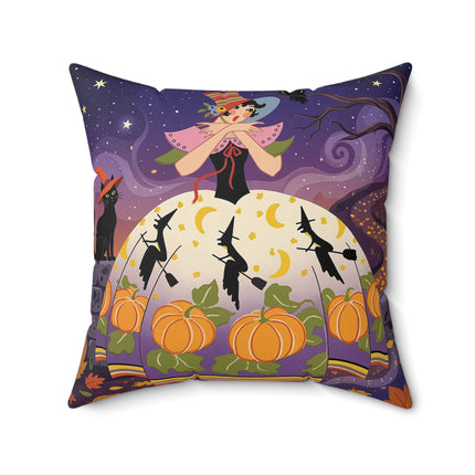 🎃🌙 The Pumpkin Moon Dress Square Pillow – Whimsical Halloween Fashion