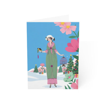 🐦🌸 The Lady Of The Christmas Songbird Greeting Card – Art Deco Holiday Charm
