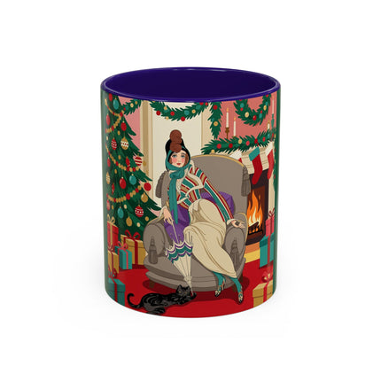 🖤🔥 The Lady Of The Christmas Hearth Colorful Mug – Art Deco Holiday Elegance