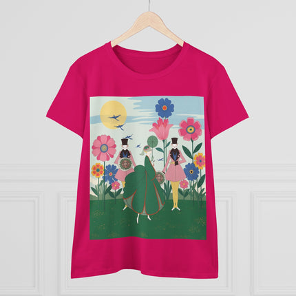 🌸🎩 The Lady Of The Giant Flower Garden Cotton Tee – Art Deco Floral Promenade