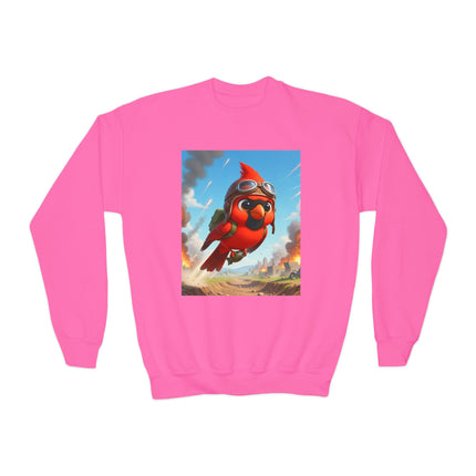Cardinal Dive Bomber Youth Crewneck Sweatshirt – Action, Courage & High-Flying Adventure