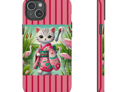 Geisha Kitten Strolls Among the Spoonbills Phone Cases
