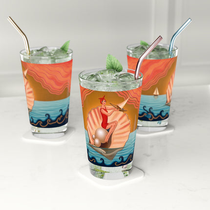 🐚⛵ The Lady Of The Pearl Shell Pint Glass – Art Deco Seaside Fantasy