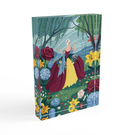 🌺👑 The Lady Of The Grand Flower Garden Acrylic Art Block – Art Deco Floral Elegance
