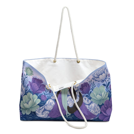 🌸💜 The Enchanted Porcelain Garden Promenade Weekender Bag – Art Deco Floral Eleganc