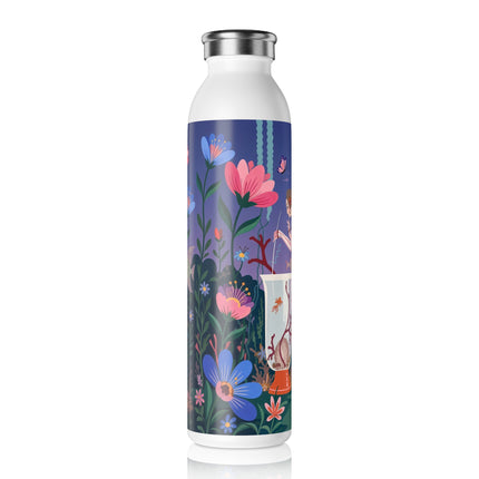 🐠🌸 The Lady Of The Underwater Garden Slim Water Bottle – Art Deco Aquatic Floral Whimsy