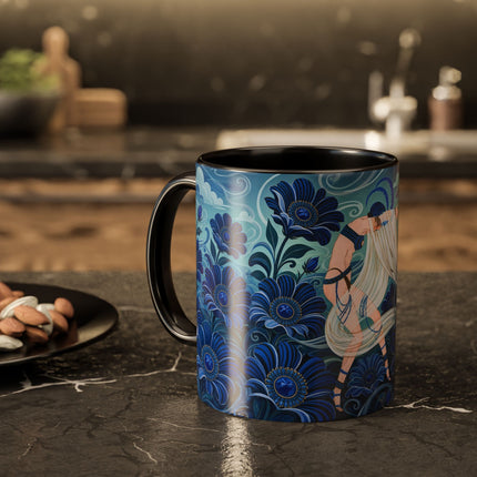 💙🌸 The Sapphire Wind Dancer Colorful Mug – Art Deco Floral Fantasy