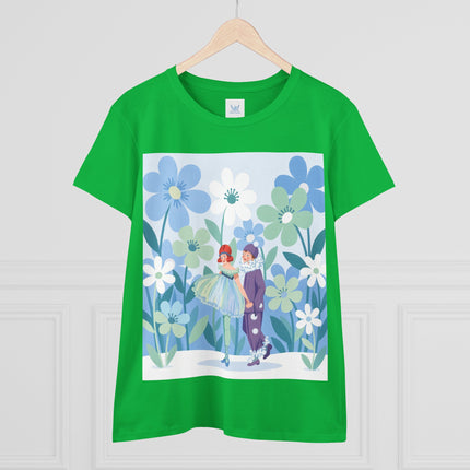 🌸🎭 The Little Dancers In The Flower Garden Cotton Tee – Art Deco Floral Whimsy
