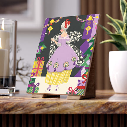 🎭🎄 The Lavender Christmas Masquerade Ceramic Tile – Art Deco Holiday Elegance