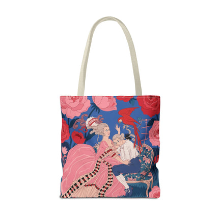 🌹🦜 The Lady Of The Scarlet Parrot Tote Bag – Art Deco Floral Elegance