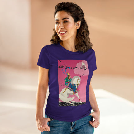 Samurai Princess on the White Steed Women's Midweight Cotton Tee – Epic Fantasy & Mythic Beauty