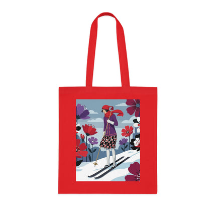 🎿🌺 The Winter Flower Skier Cotton Tote Bag – Art Deco Winter Fantasy