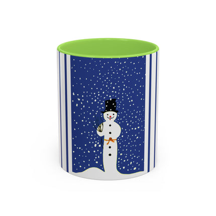 Snowman in Falling Snow Colorful Mugs (11oz, 15oz)