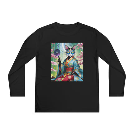 Cyberpunk Geisha Youth Long Sleeve Competitor Tee – Neon Elegance & Futuristic Fantasy