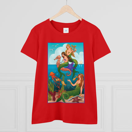 Three Mermaids with Strings of Pearls by Carlo Chiostri Women's Midweight Cotton Tee