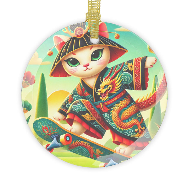 Dragon Dance on Wheels Glass Ornament