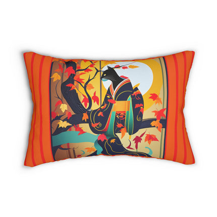 Black Cat in Kimono Spun Polyester Lumbar Pillow