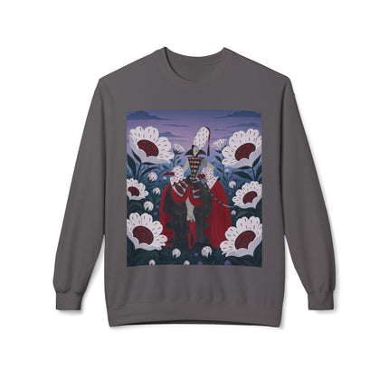 🎭🌹 The Crimson Garden Masquerade Midweight Crewneck Sweatshirt – Art Deco Floral Fantasy