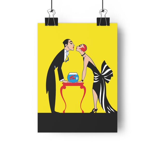 A Moment of Elegance: A Passionate Embrace Amidst Golden Splendor Giclée Art Print