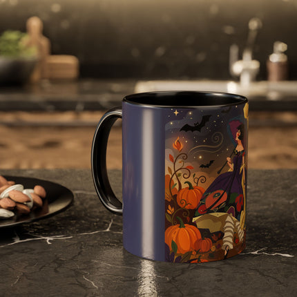 🌙🎃 The Moonlit Garden Walk Colorful Mug – Elegant Halloween Charm