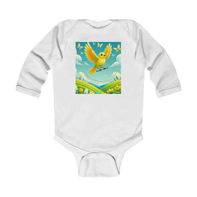 Canary Jumping Rope Baby Long Sleeve Bodysuit – Whimsical Canary Garden Play Design