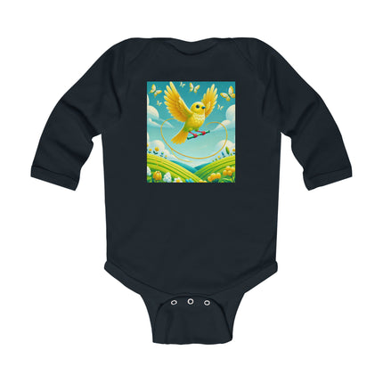 Canary Jumping Rope Baby Long Sleeve Bodysuit – Whimsical Canary Garden Play Design