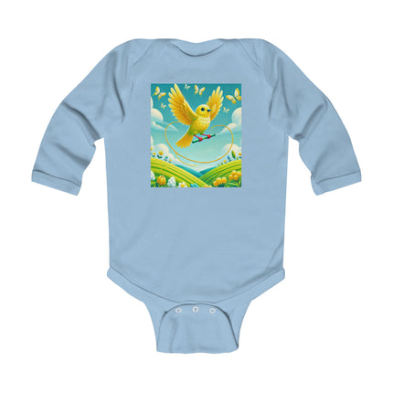 Canary Jumping Rope Baby Long Sleeve Bodysuit – Whimsical Canary Garden Play Design