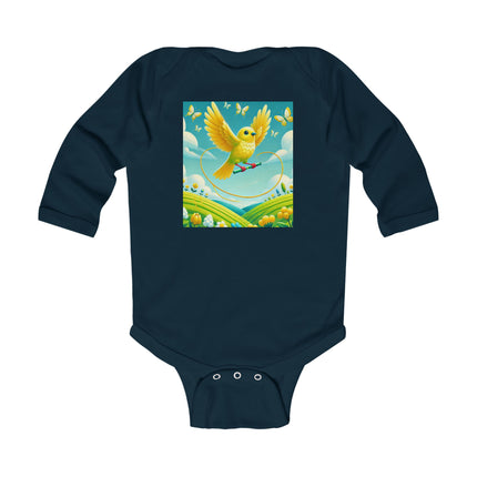 Canary Jumping Rope Baby Long Sleeve Bodysuit – Whimsical Canary Garden Play Design