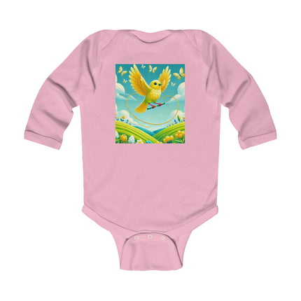 Canary Jumping Rope Baby Long Sleeve Bodysuit – Whimsical Canary Garden Play Design
