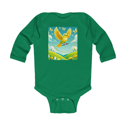 Canary Jumping Rope Baby Long Sleeve Bodysuit – Whimsical Canary Garden Play Design