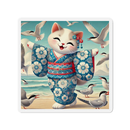 Geisha Kitten by the Seaside Die-Cut Magnets (5 Sizes)