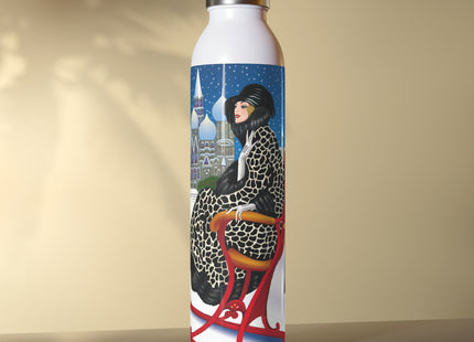 Elegant Winter Woman in Sleigh Slim Water Bottle