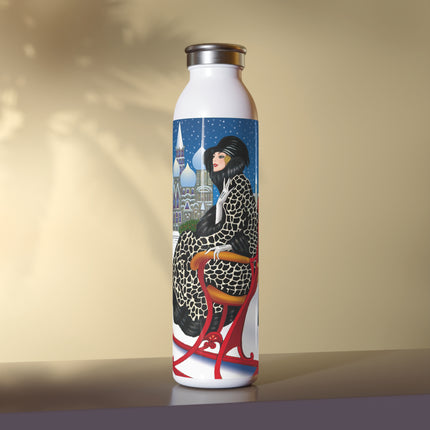 Elegant Winter Woman in Sleigh Slim Water Bottle