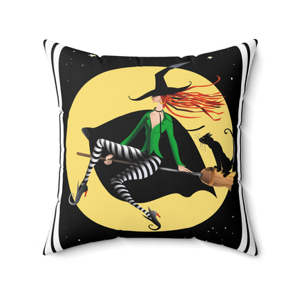 A Witch’s Moonlit Flight Spun Polyester Square Pillow
