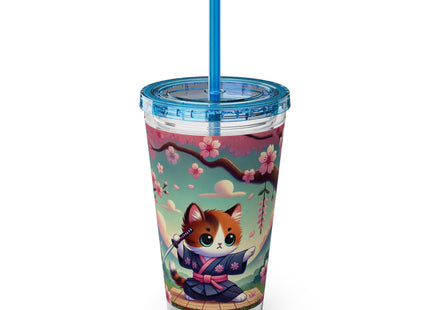 Samurai Kitten Sunsplash Tumbler with Straw, 16oz