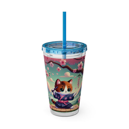 Samurai Kitten Sunsplash Tumbler with Straw, 16oz